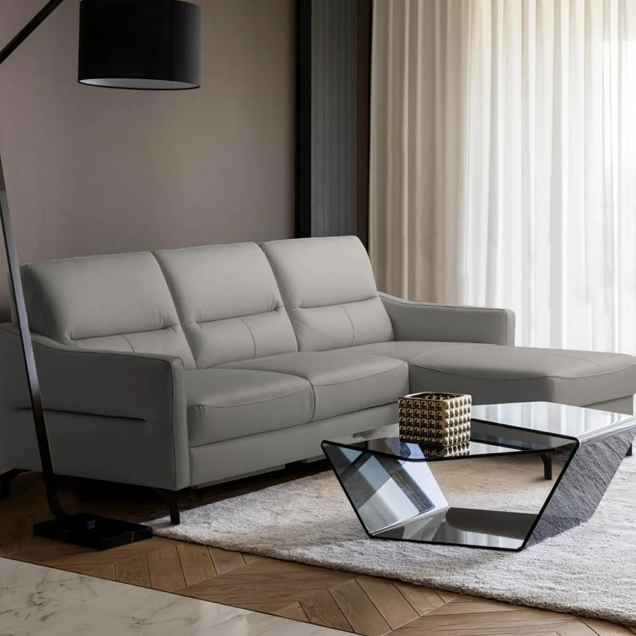 Narożnik jasnoszary z pojemnikiem FARO prawy