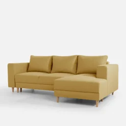 Narożnik rozkładany musztardowy PERA prawy