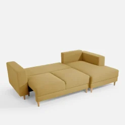 Narożnik rozkładany musztardowy PERA prawy