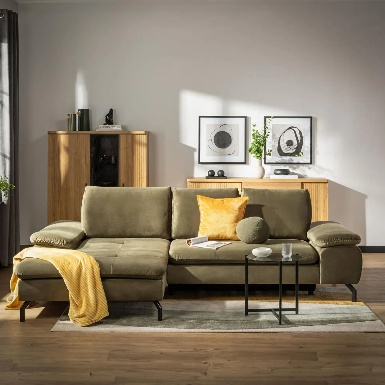 Narożnik rozkładany oliwkowy VESPA lewy