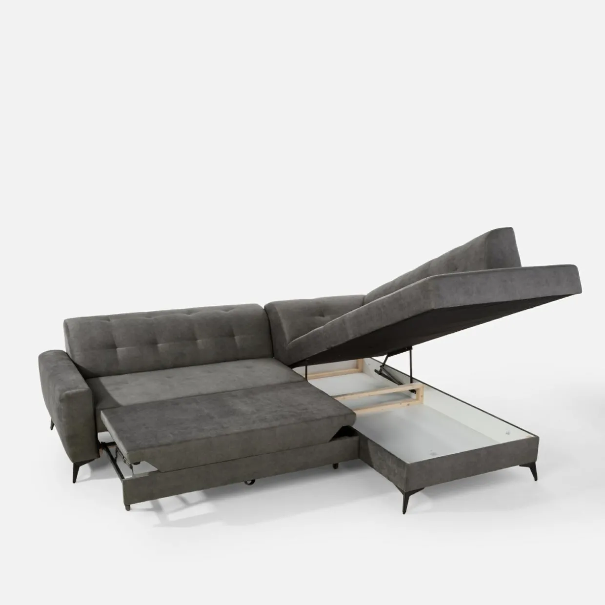 Narożnik rozkładany szarobeżowySTORN prawy