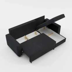 Narożnik rozkładany z 2 pojemnikami czarny MEDIO