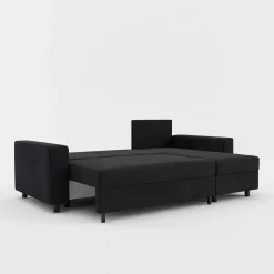 Narożnik rozkładany z 2 pojemnikami czarny MEDIO