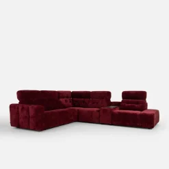 Narożnik rozkładany z funkcją relaksu i barkiem bordowy CANTATA lewy