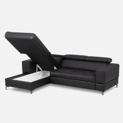 Narożnik rozkładany z regulowanymi zagłówkami czarny TORINO lewy