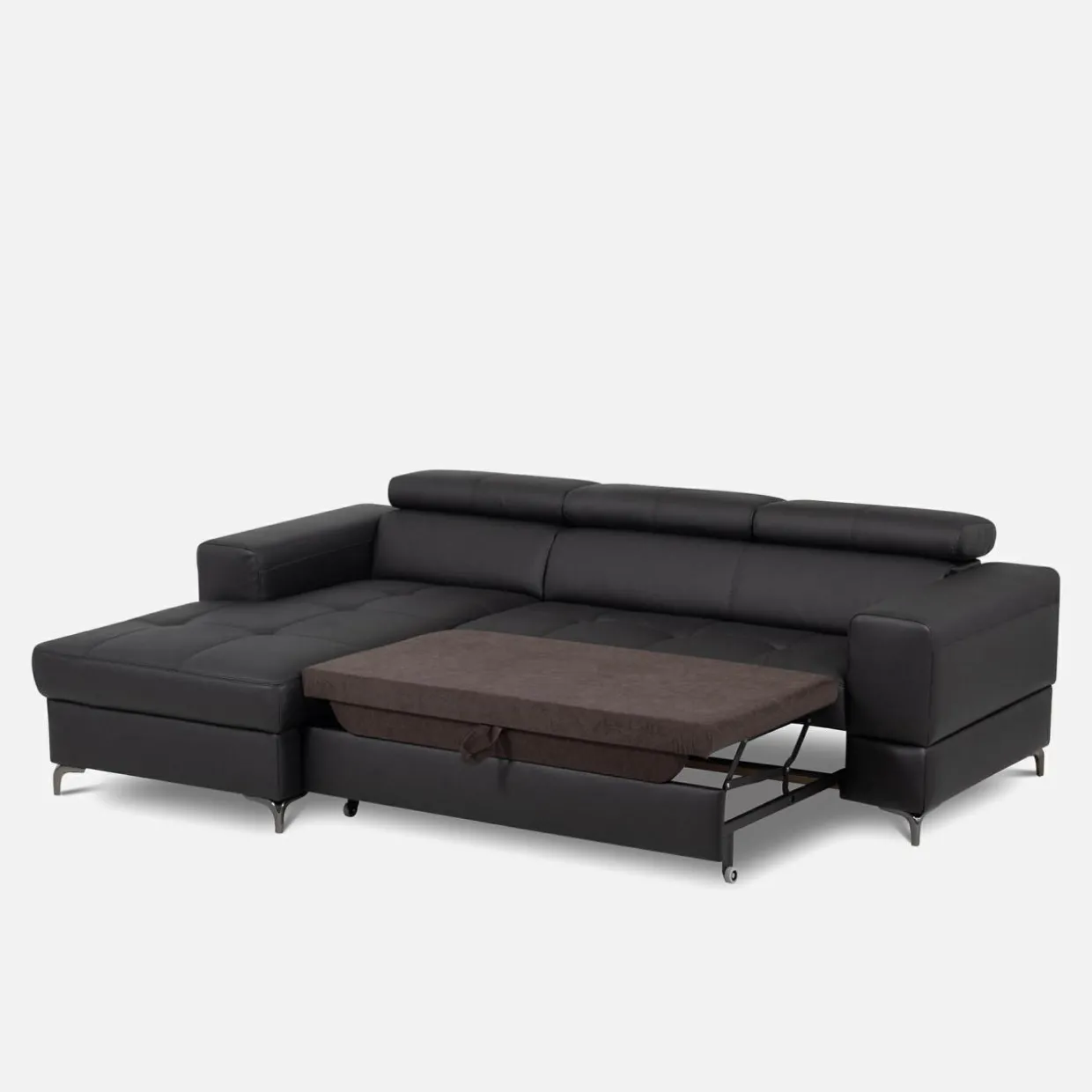 Narożnik rozkładany z regulowanymi zagłówkami czarny TORINO lewy