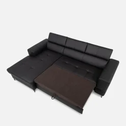 Narożnik rozkładany z regulowanymi zagłówkami czarny TORINO lewy