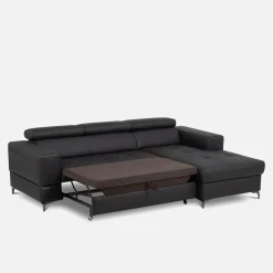 Narożnik rozkładany z regulowanymi zagłówkami czarny TORINO prawy