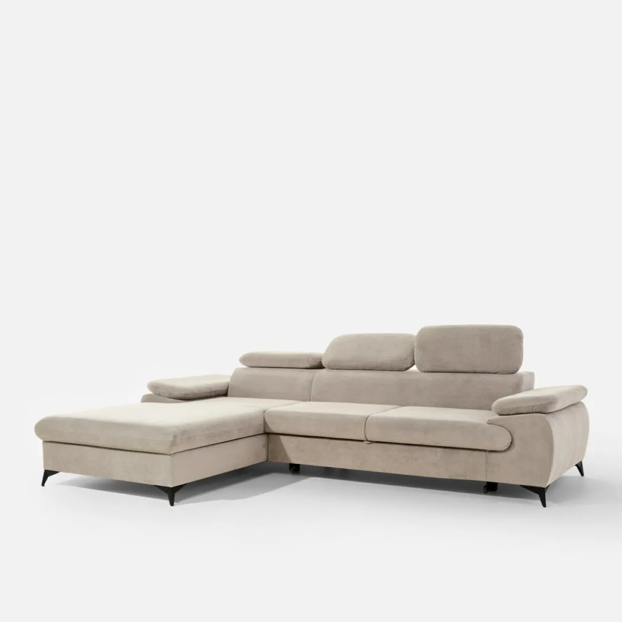 Narożnik rozkładany z regulowanymi zagłówkami SCALA lewy beż