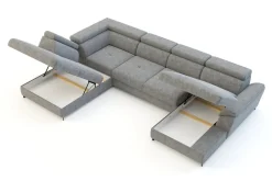 Narożnik welurowy z regulowanymi zagłówkami szary MAROLA U-FORM prawy