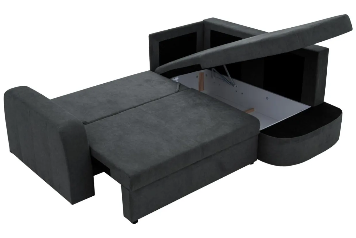 Narożnik z 2 pojemnikami grafitowy NESSI prawy