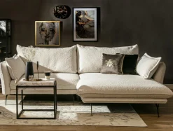 Narożnik z poduszkami dekoracyjnymi biały perłowy MANDELLO PLUS prawy