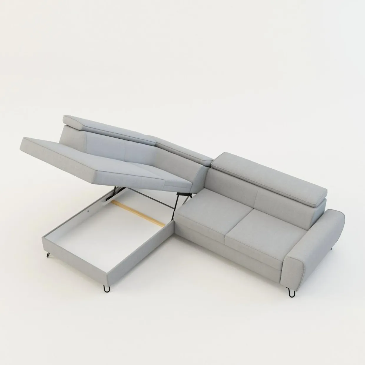 Narożnik z regulowanymi zagłówkami jasnoszary IDYLLA prawy