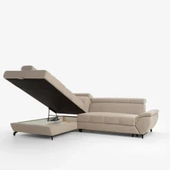 Narożnik z regulowanymi zagłówkami szary LARA prawy