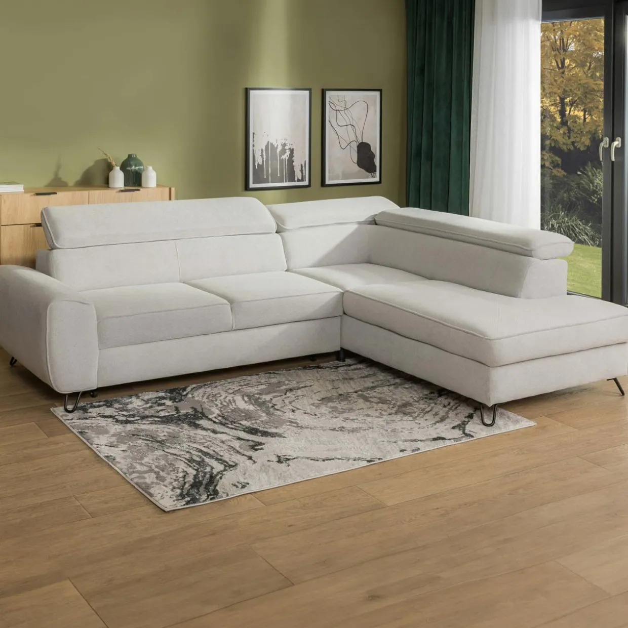 Narożnik z regulowanymi zagłówkami jasnoszary IDYLLA lewy