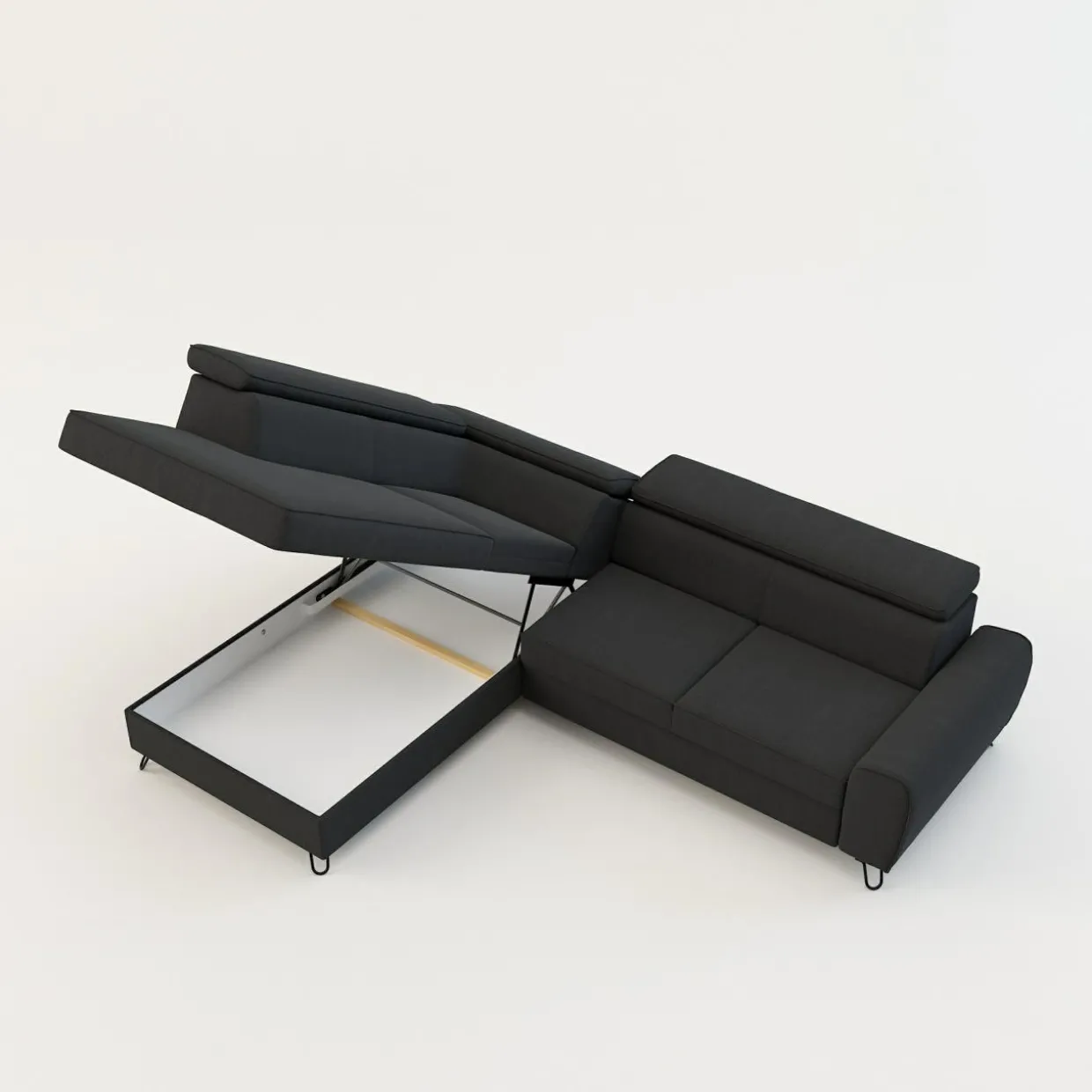 Narożnik z regulowanymi zagłówkami ciemnoszary IDYLLA prawy