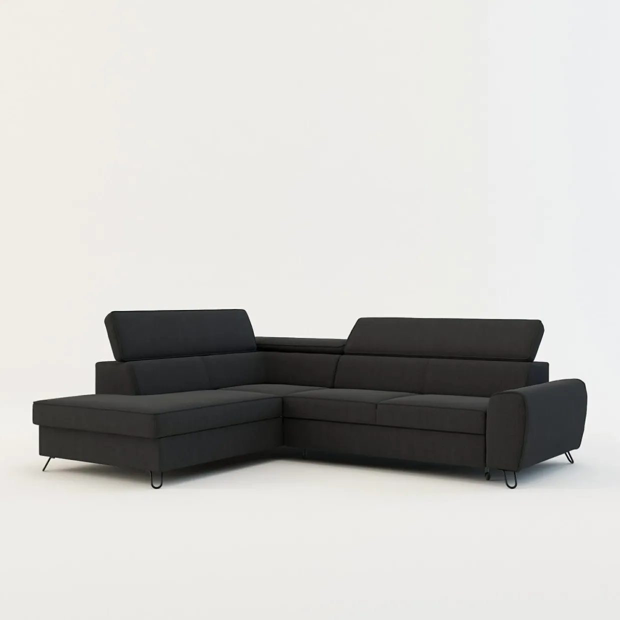 Narożnik z regulowanymi zagłówkami ciemnoszary IDYLLA prawy