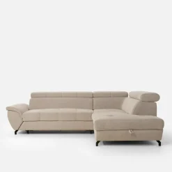 Narożnik z regulowanymi zagłówkami beżowy LARA lewy