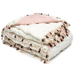 Narzuta na łóżko biało-różowa FRINGLE 180x200 cm