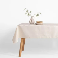 Obrus żakardowy w kratę kremowy CASCADE 110x160 cm