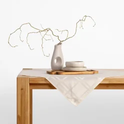 Obrus żakardowy w kratę kremowy CASCADE 85x85 cm