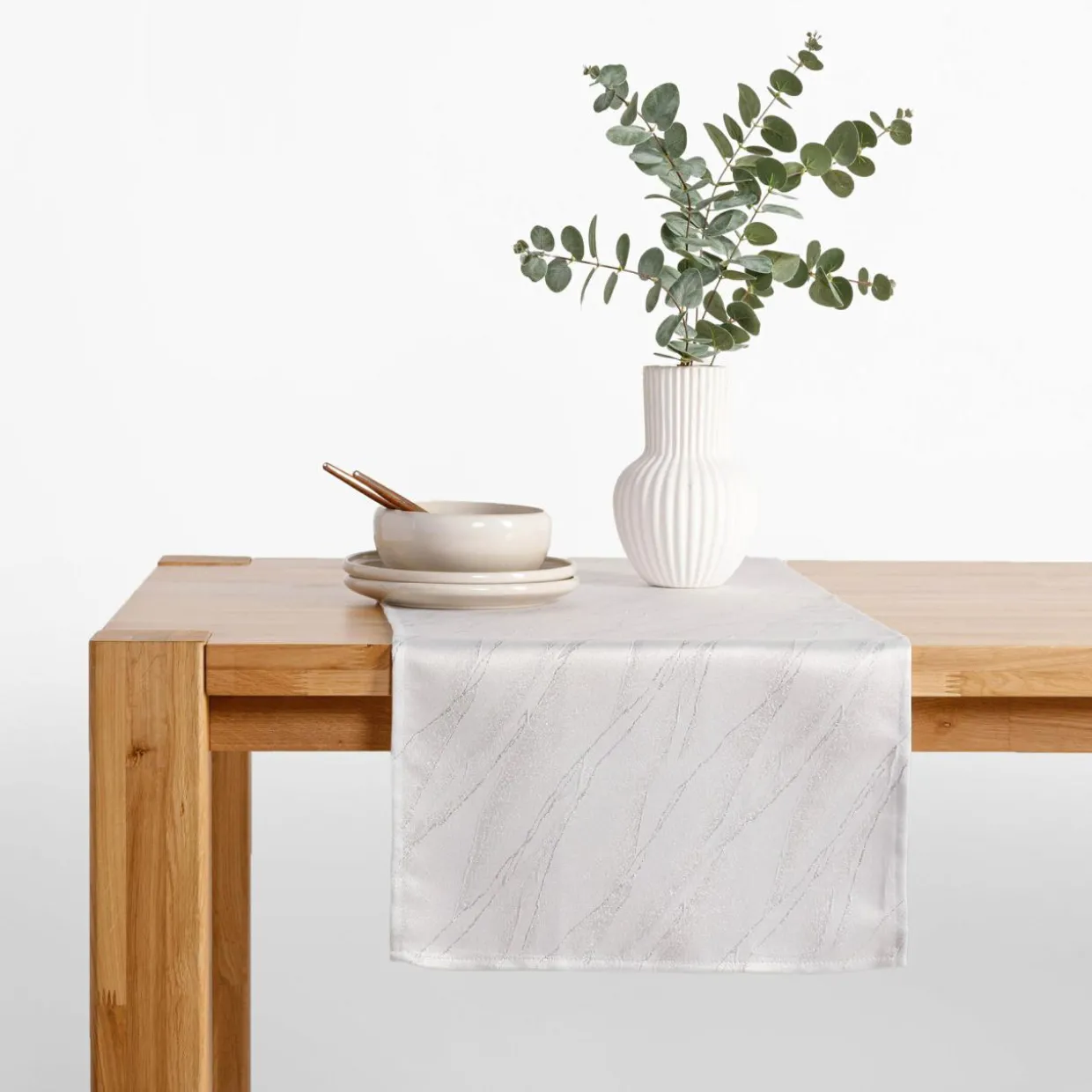 Obrus biały w srebrny marmur LYMIO 40x120 cm