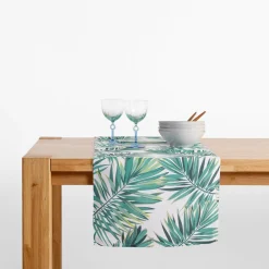 Obrus biały w zielone liście GARDENA 40x120 cm