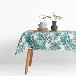 Obrus biały w zielone liście GARDENA 110x160 cm