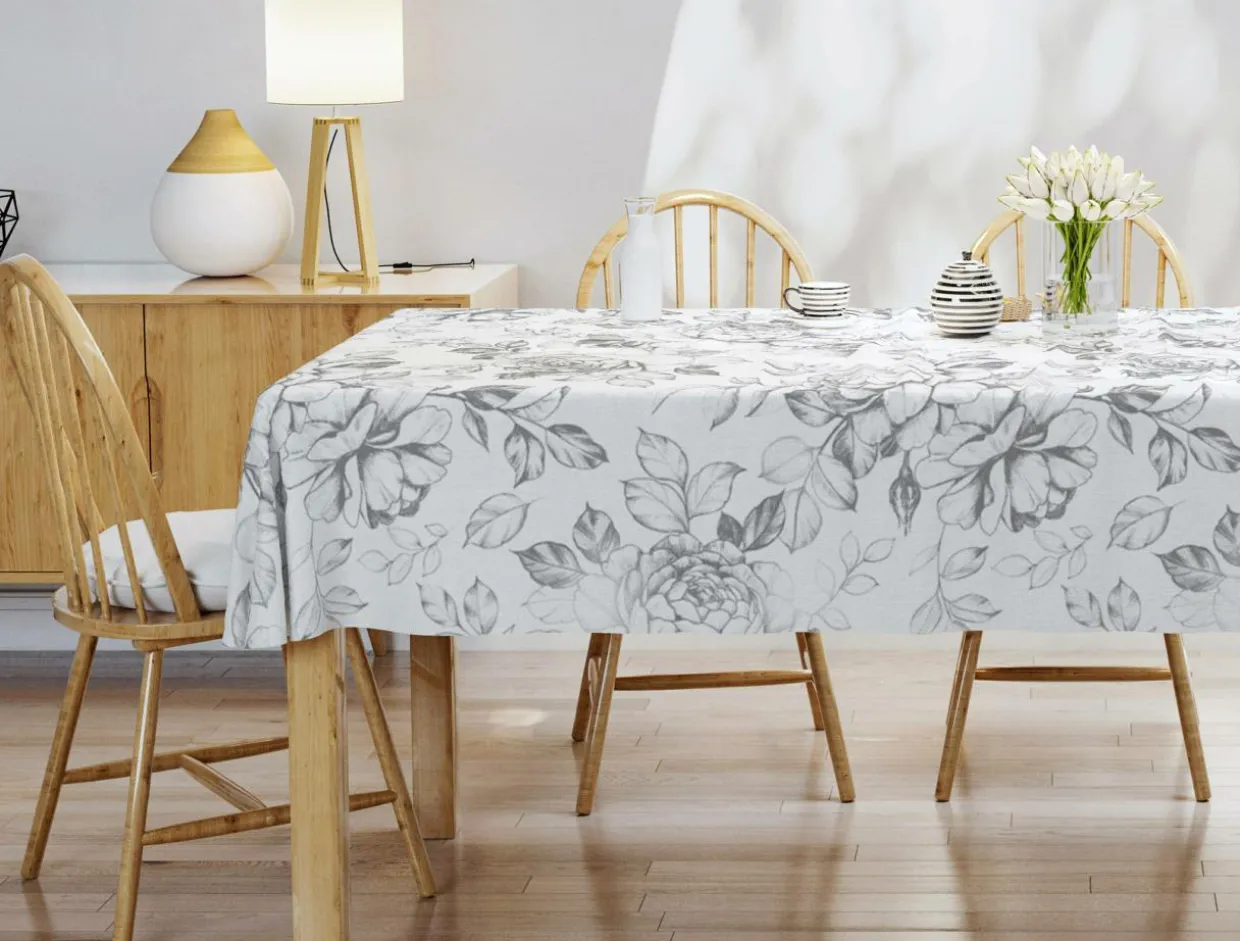 Obrus w szare kwiaty 140x180 cm