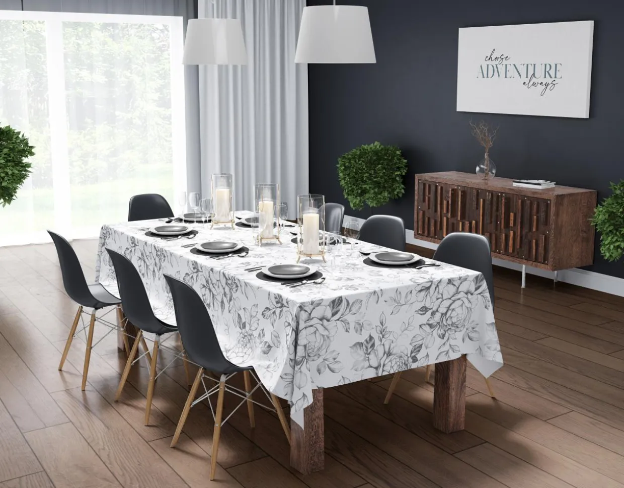 Obrus w szare kwiaty 140x180 cm