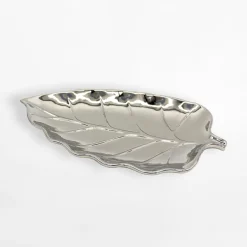 Patera dekoracyjna liść srebrna 30 cm