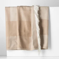 Pled z frędzlami beżowy KRATA 150x200 cm
