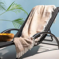 Pled z frędzlami beżowy KRATA 150x200 cm