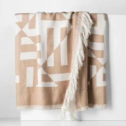 Pled z frędzlami beżowy MIRROR 150x200 cm