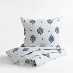 Pościel bawełniana biało-niebieska JERSEYLOVE 160x200 cm