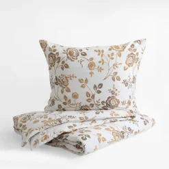 Pościel bawełniana w złote kwiaty JERSEYLOVE 220x200 cm