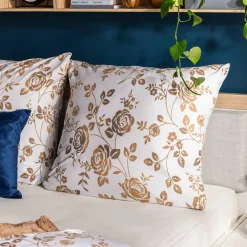 Pościel bawełniana w złote kwiaty JERSEYLOVE 220x200 cm