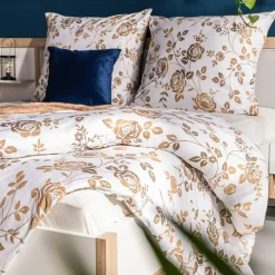 Pościel bawełniana w złote kwiaty JERSEYLOVE 220x200 cm
