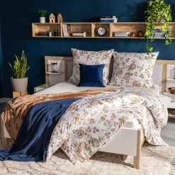 Pościel bawełniana w złote kwiaty JERSEYLOVE 220x200 cm