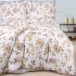 Pościel bawełniana w złote kwiaty JERSEYLOVE 220x200 cm