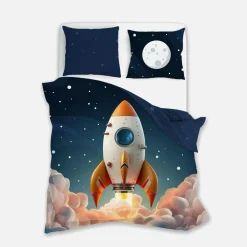 Pościel świecąca w ciemnościach FLUO RAKIETA 160x200 cm