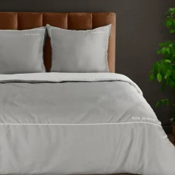 Pościel z satyny bawełnianej szaro-biała EVA MINGE 160x200 cm