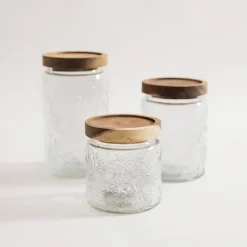 Pojemnik szklany z akacjową pokrywką 1000 ml
