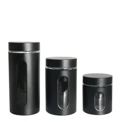 Pojemnik szklany z metalową pokrywką czarny 670 ml