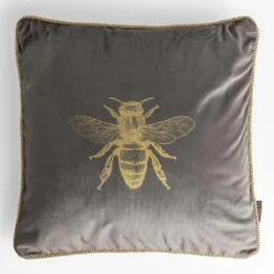 Poszewka dekoracyjna szara z pszczołą AURE 45x45 cm
