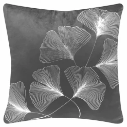 Poszewka dekoracyjna w liście miłorzębu szara INEZ 45x45 cm