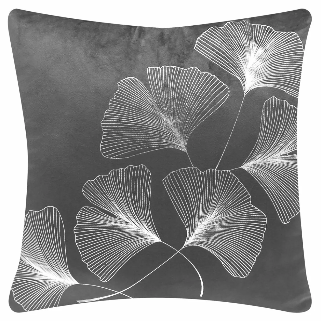 Poszewka dekoracyjna w liście miłorzębu szara INEZ 45x45 cm