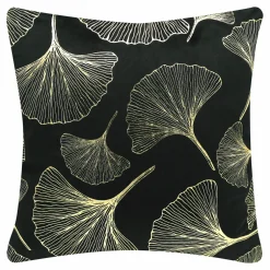 Poszewka dekoracyjna w liście miłorzębu czarna INEZ 45x45 cm