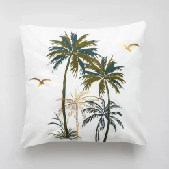 Poszewka w tropikalne palmy biała FEZA 45x45 cm