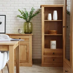 Regał niski z szufladami lite drewno STELLA dąb naturalny